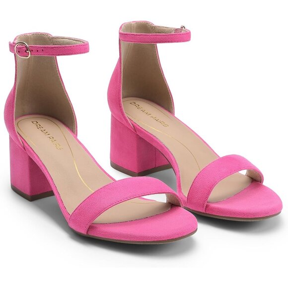 Dream Pairs Women's Fuchsia Suede Chunky Block Heel Ankle Strap Sandals Shoes - Picture 3 of 8